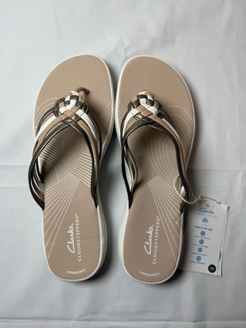 Clarks Women's Beige & White Braided Cloudsteppers Sandals